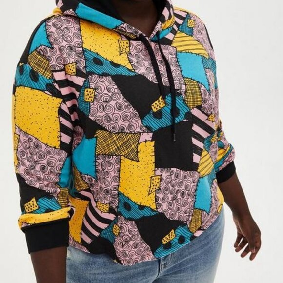 torrid Tops - (Retired) Disney The Nightmare Before Christmas Sally Patchwork Crop Hoodie